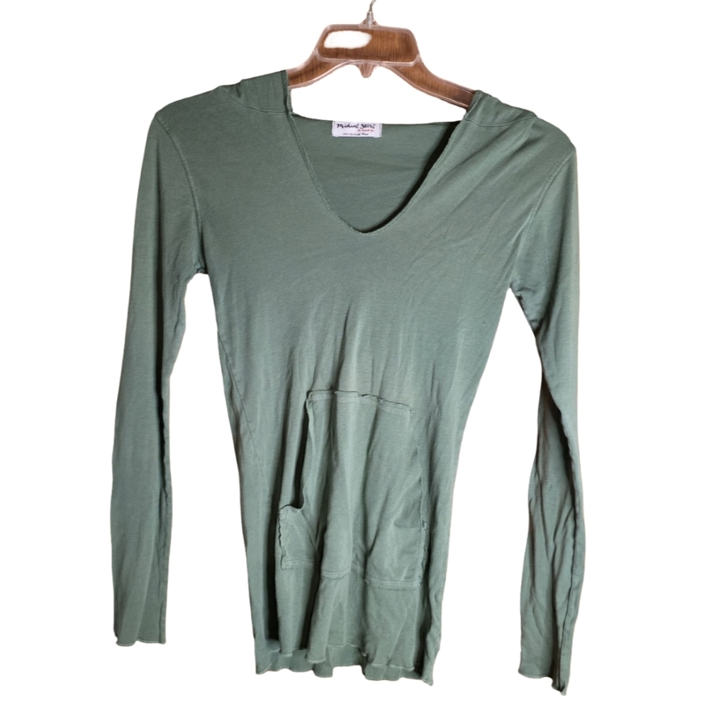 Michael Stars Supima Cotton Hoodie Top One Size Green